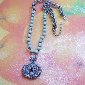 Kissing Koi Fish Flower Ethnic Amulet Pendant Beaded chain Necklace